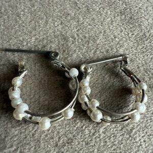 Elegant Silver Pearl Hoop Earrings
